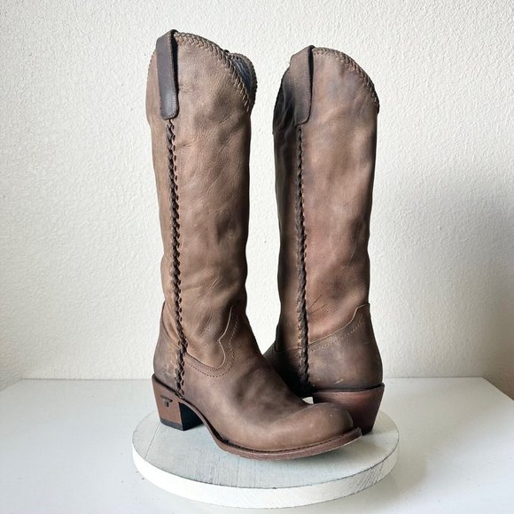 Lane PLAIN JANE Cowgirl Western Boots 5 Brown Leather Cowboy Round Toe Tall NFR - Picture 1 of 10